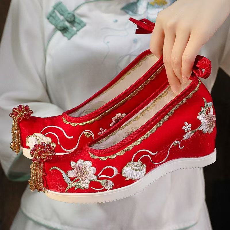 Embroidery Red - Woman Increased Internal Embroidered Shoes Shallow