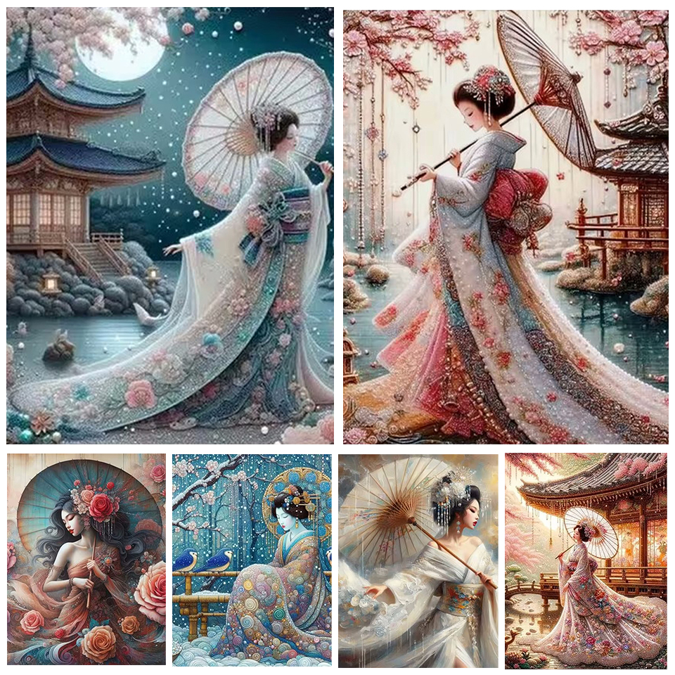 Embroidery Artist - Ancient Style Umbrella Holding Woman 5D