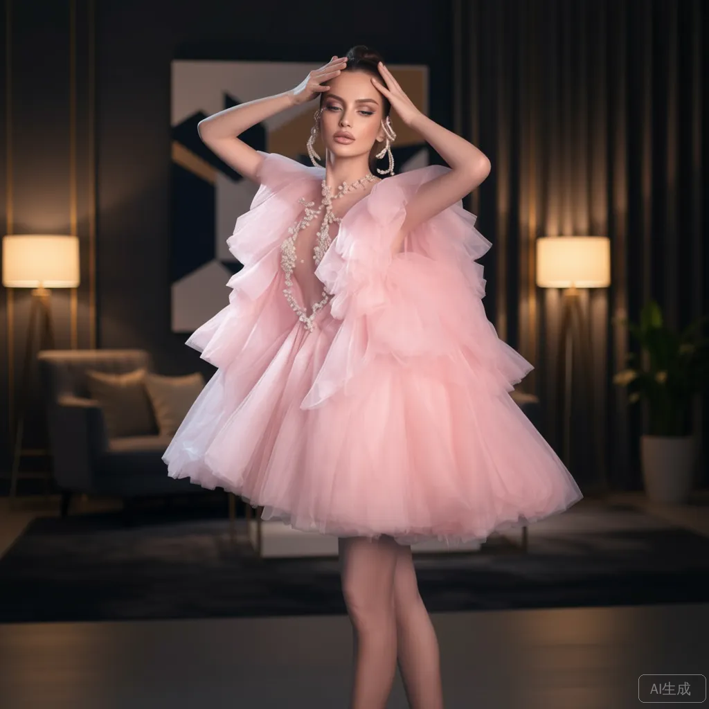 Embroidery Simple - Princess Fairy‑Tulle Gown with Pearl Embroidery
