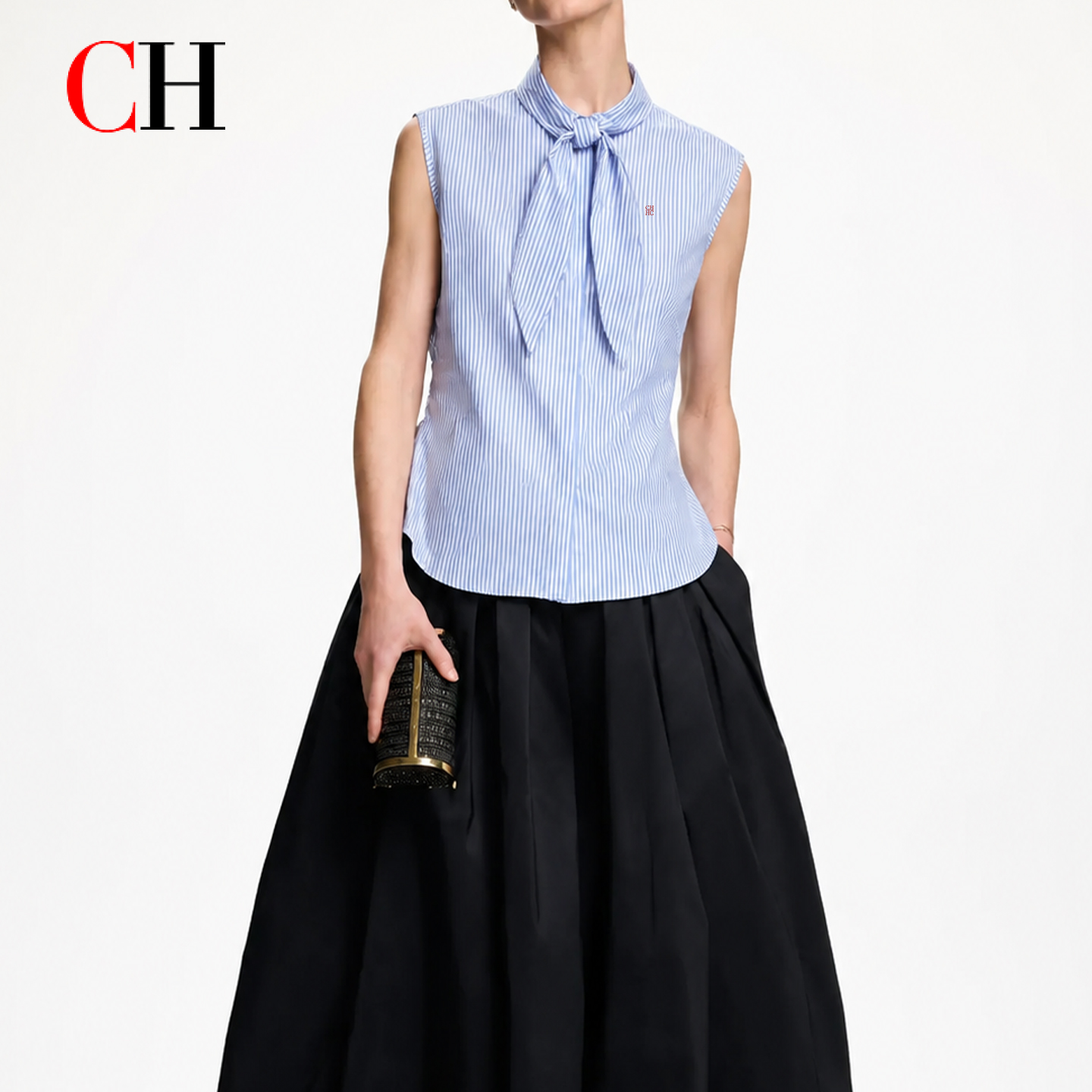 Embroidery Pashmina - CH Embroidered Sleeveless Shirt Women Bow
