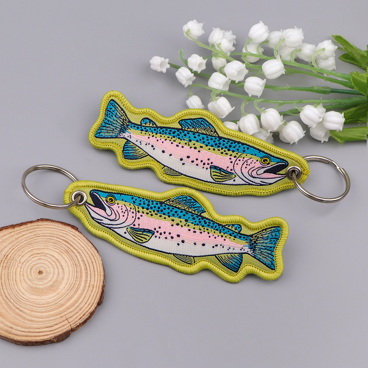 Embroidery Keychain - Embroidered Cute Fish Key Tags Keychain