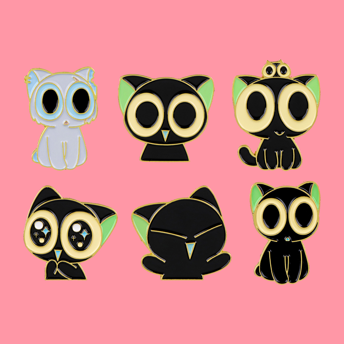 Embroidery Simple - Cute Anime Black Cats Enamel Pins