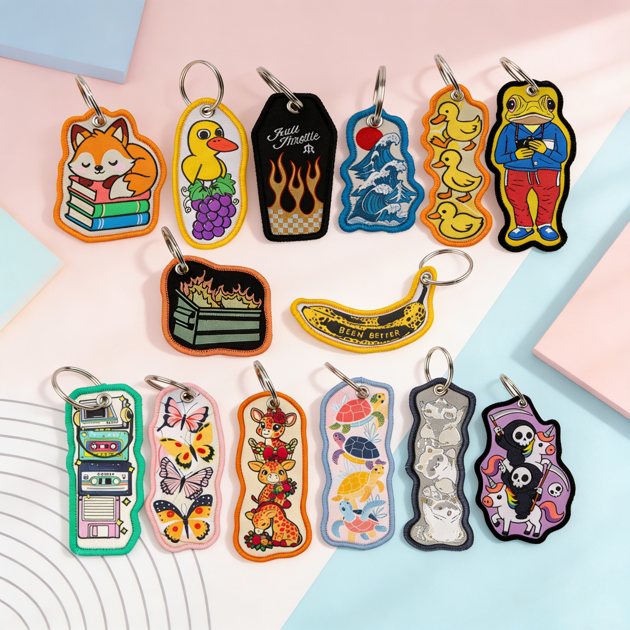 Embroidery Ring - 1pcs Cartoon Fox Giraffe Keychain for