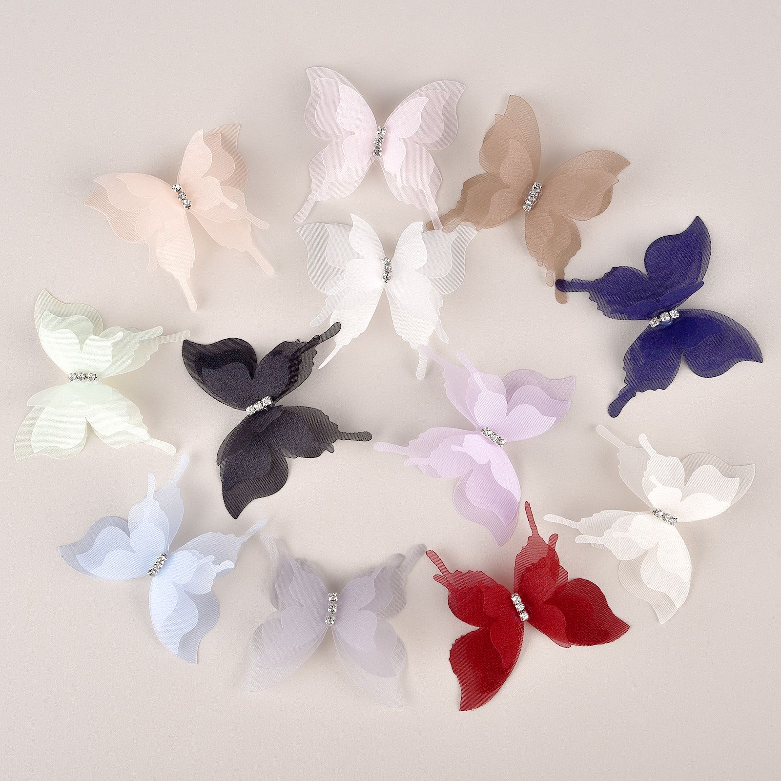 Embroidery Organza - 20pcs/Pack 3D Organza Butterfly Rhinestone Handmade