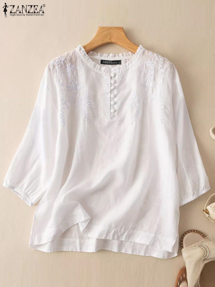 ZANZEA Summer Vintage Shirts E – обзор и цена Embroidery Service