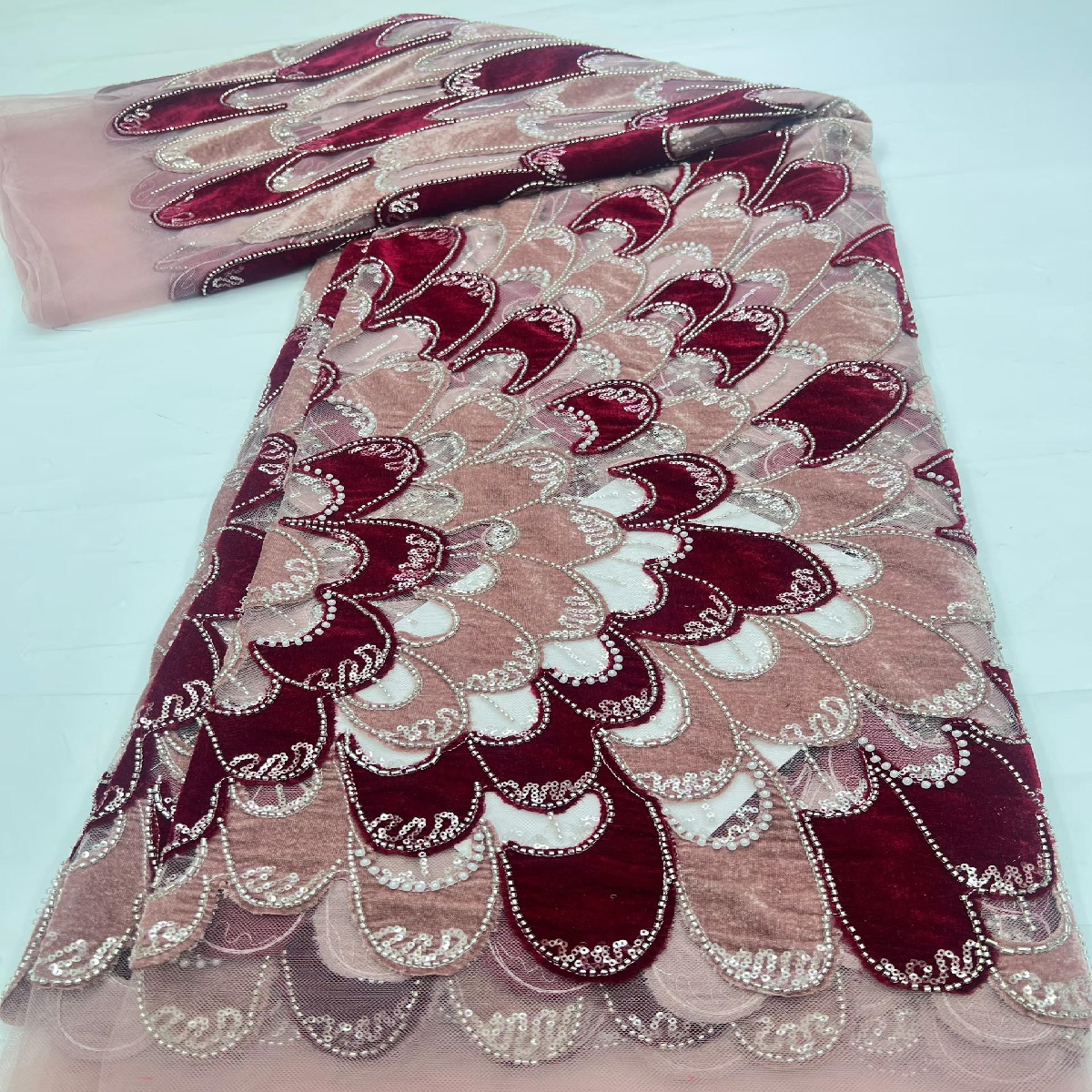 5Yards Red Black Peacock Sequi – обзор и цена Velvet Fabric Embroidery
