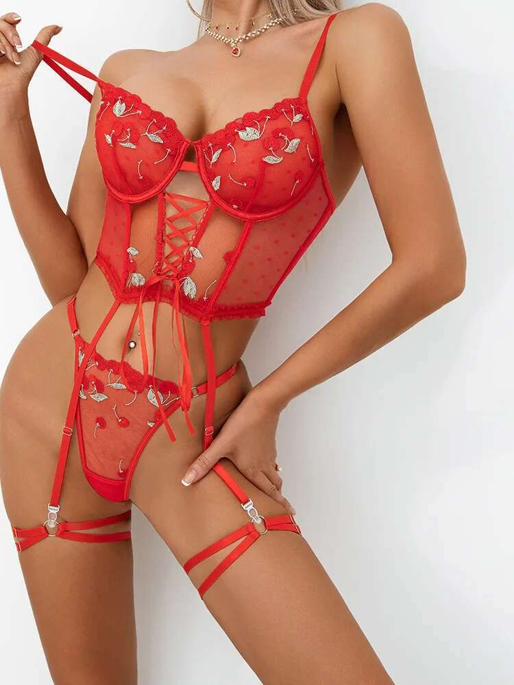 Sexy Solid Color Flower Embroi – обзор и цена Embroidery Red