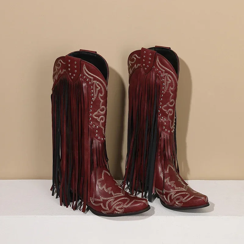 Fringe Rivet Western Women Mid – обзор и цена Embroidery Red