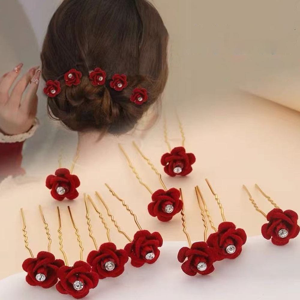10Pcs Rose Hair Accessories We – обзор и цена Embroidery Red