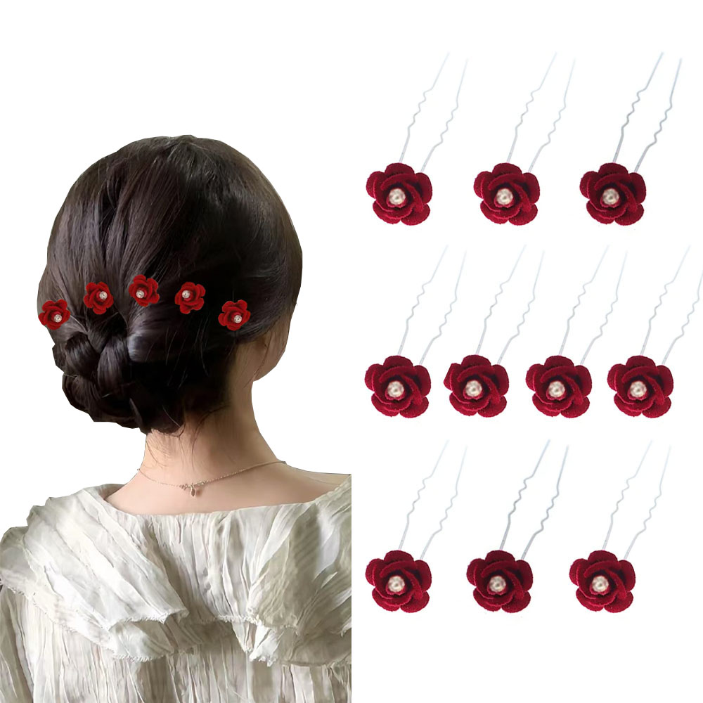10Pcs Rose Hair Accessories We – обзор и цена Embroidery Red