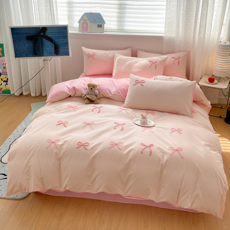 3 Piece Sheet Set  pink bowkno – обзор и цена Embroidery Quilt Cover