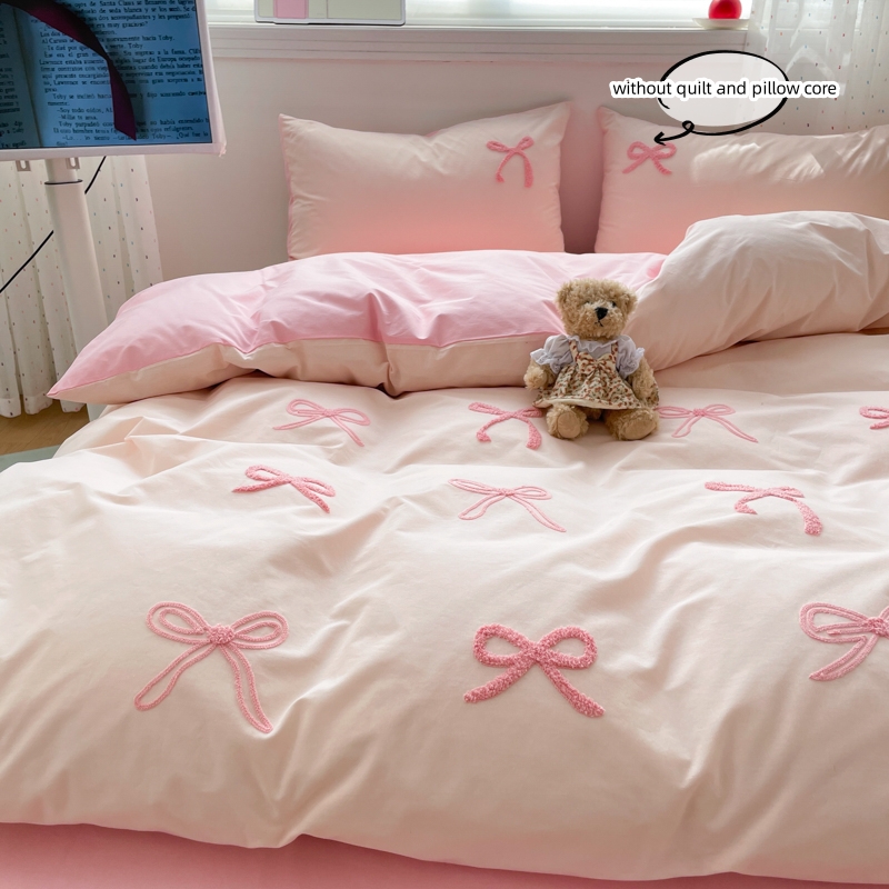 3 Piece Sheet Set  pink bowkno – обзор и цена Embroidery Quilt Cover