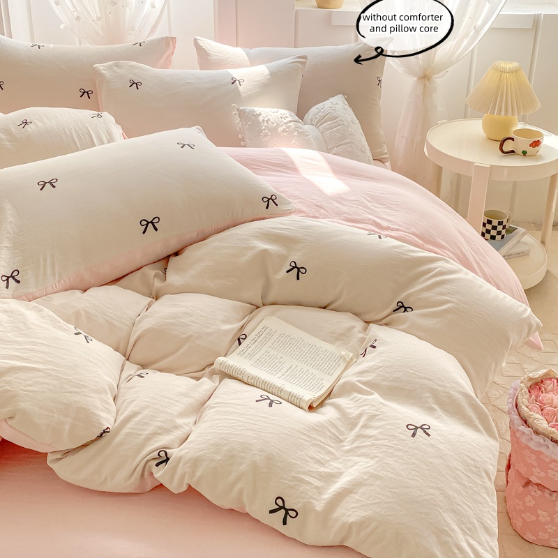 3 Piece Sheet Set  pink bowkno – обзор и цена Embroidery Quilt Cover