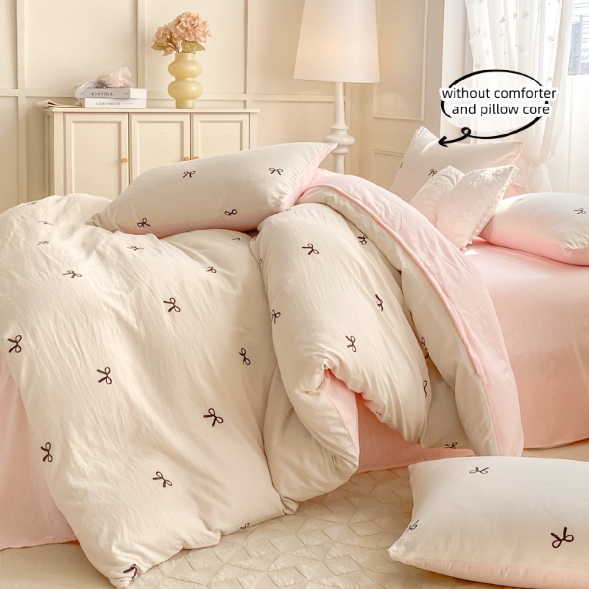 3 Piece Sheet Set  pink bowkno – обзор и цена Embroidery Quilt Cover