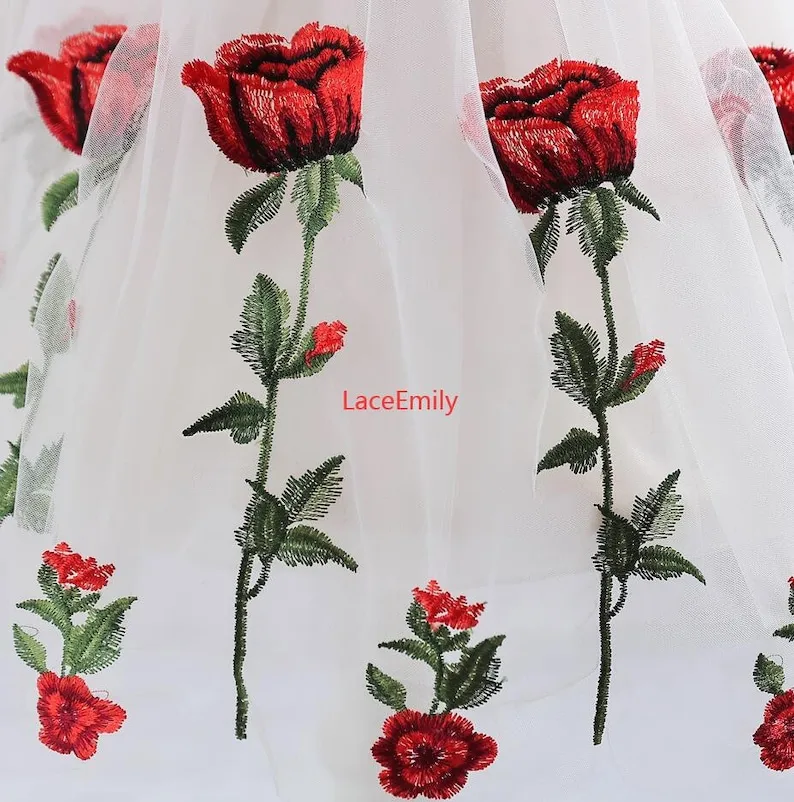 Red Rose Lace Fabric flower em – обзор и цена Embroidery Roses
