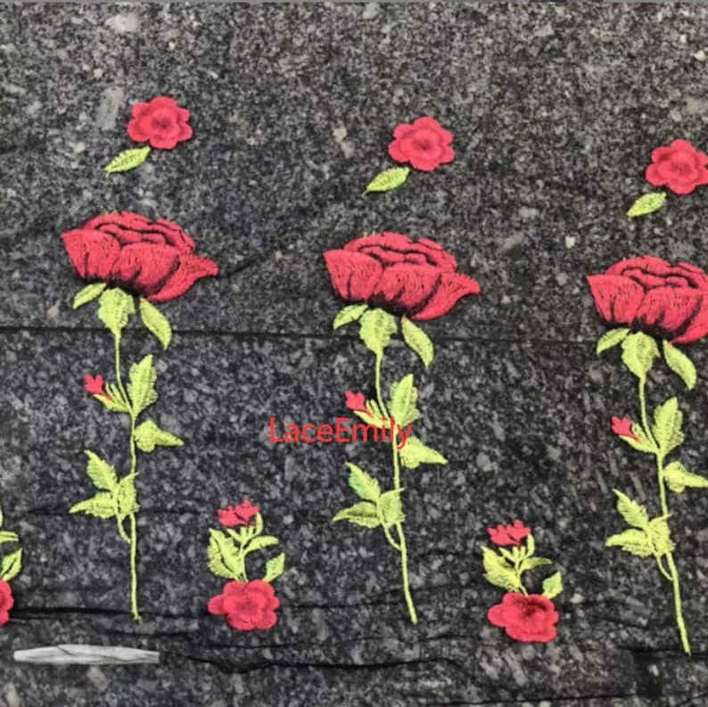 Red Rose Lace Fabric flower em – обзор и цена Embroidery Roses