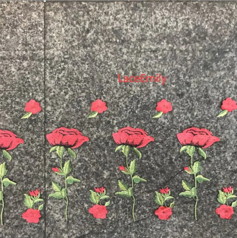 Red Rose Lace Fabric flower em – обзор и цена Embroidery Roses