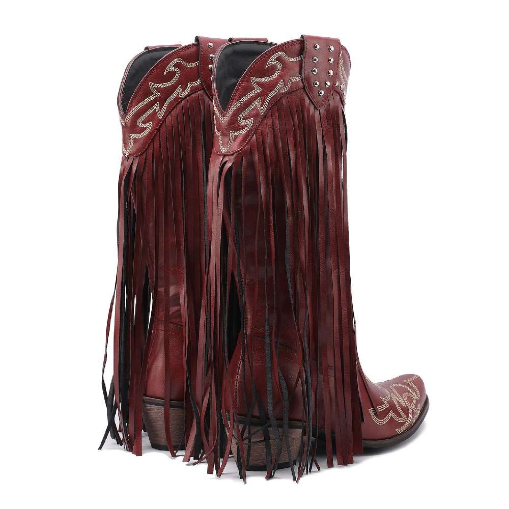 Western Cowboy Mid-calf Boots  – обзор и цена Embroidery Red