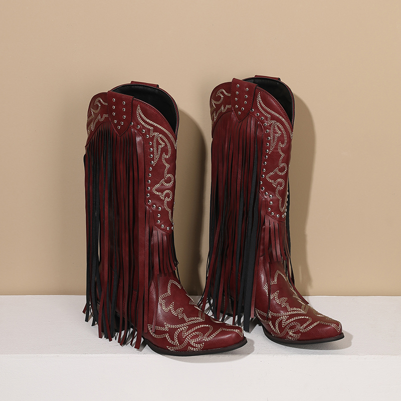 Western Cowboy Mid-calf Boots  – обзор и цена Embroidery Red