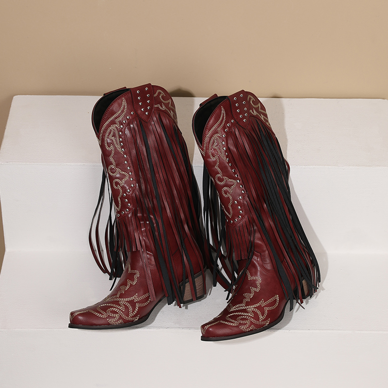 Western Cowboy Mid-calf Boots  – обзор и цена Embroidery Red