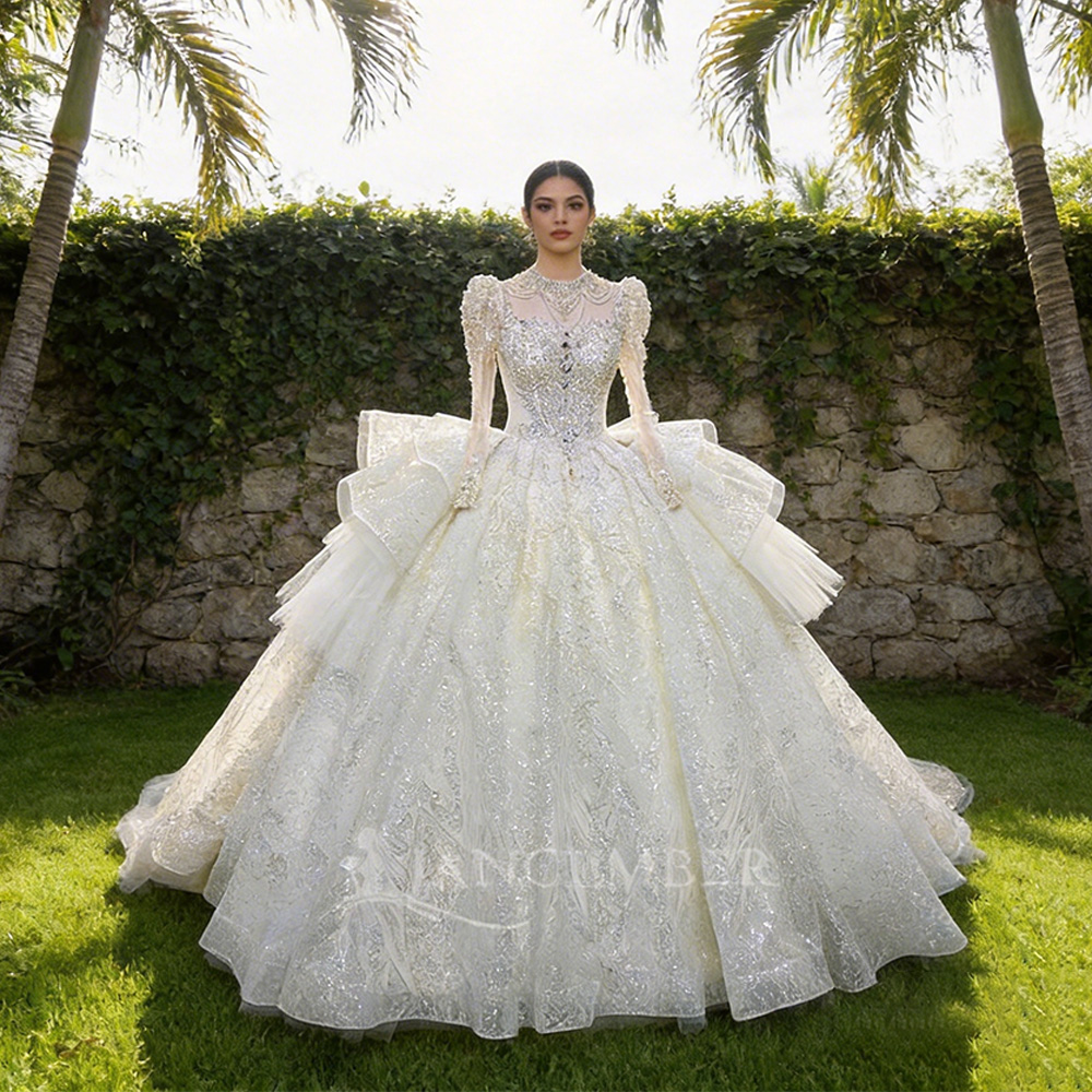 High Neck Chic Wedding Dress C – обзор и цена Embroidery Organza