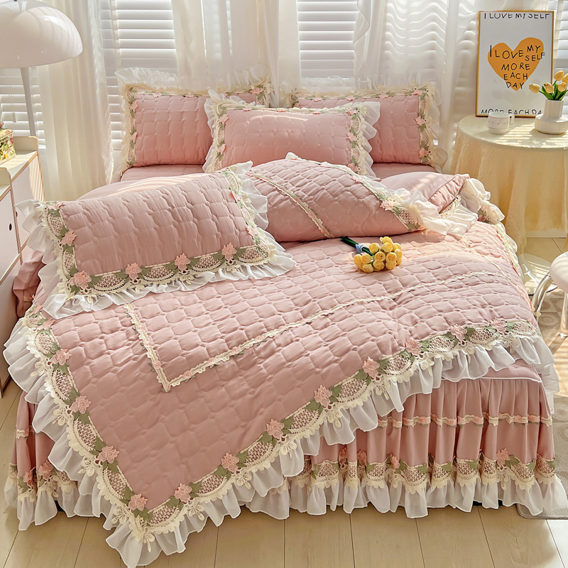 Pink Korean Princess Style Bed – обзор и цена Embroidery Quilt Cover