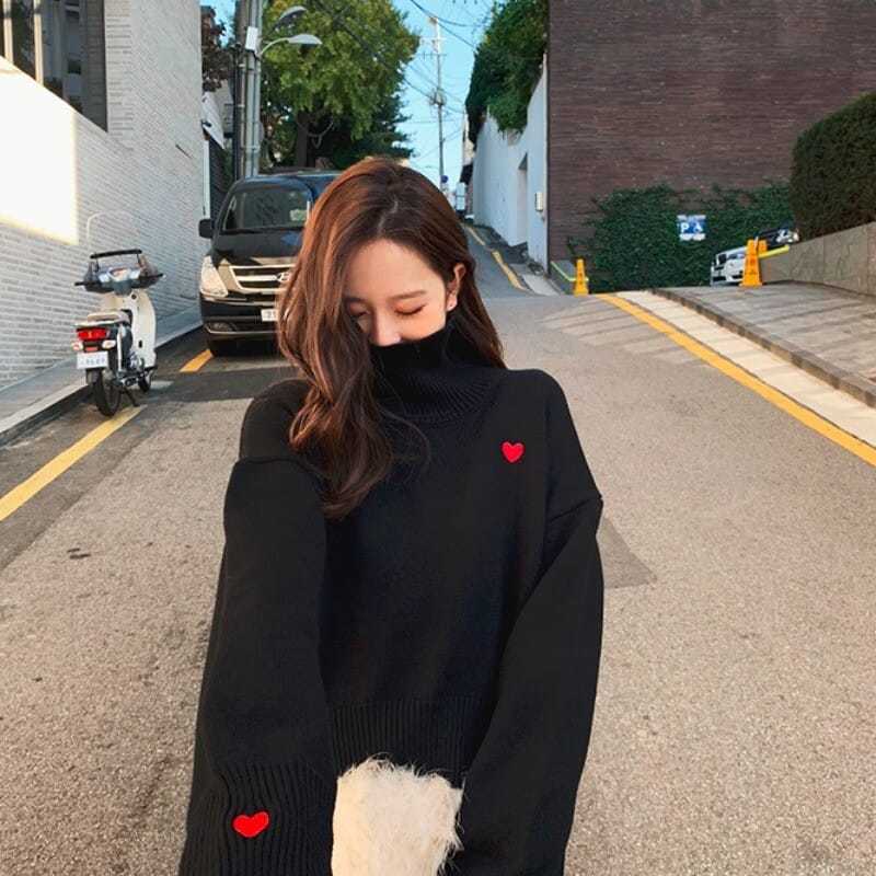 Turtleneck Sweater Women Lazy  – обзор и цена Embroidery Design Love
